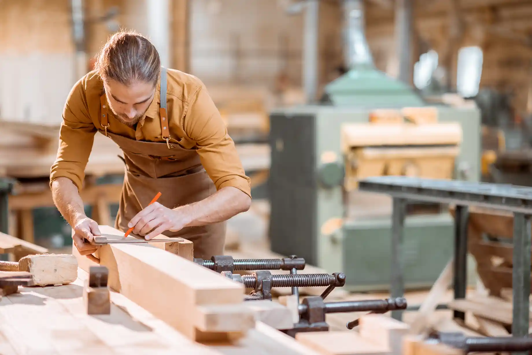 Student working with wood